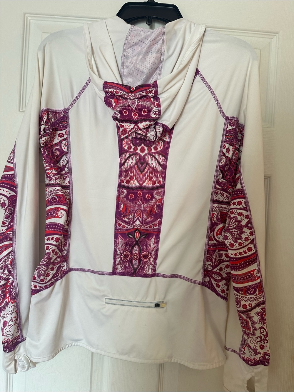 Athleta White and Purple Patterned Hooded Swim Top